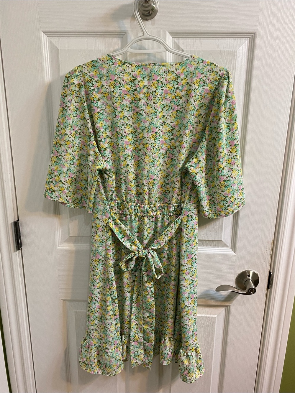 Vero Moda Pastel V Neck Floral Ruffle Hem Tie Back Spring Dress Women’s Large - Picture 5 of 10
